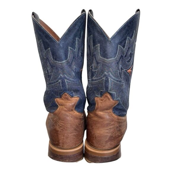 Tony Llama | Men's Socorro Blue R1128 Sierra Tan Cowboy Leather Boot Sz 8 EE - Picture 4 of 11